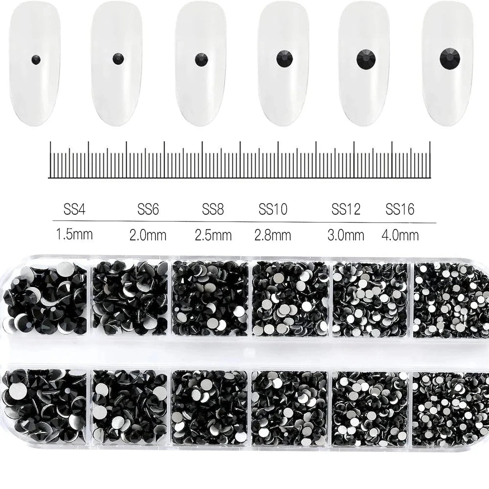 12Grids SS6-SS30 Mixed Nail Rhinestones Shiny Clear/Gold/Pink/Blue Diamond Flat-back Nail Gems Glass Stones Nails Decoration Econic Blanks